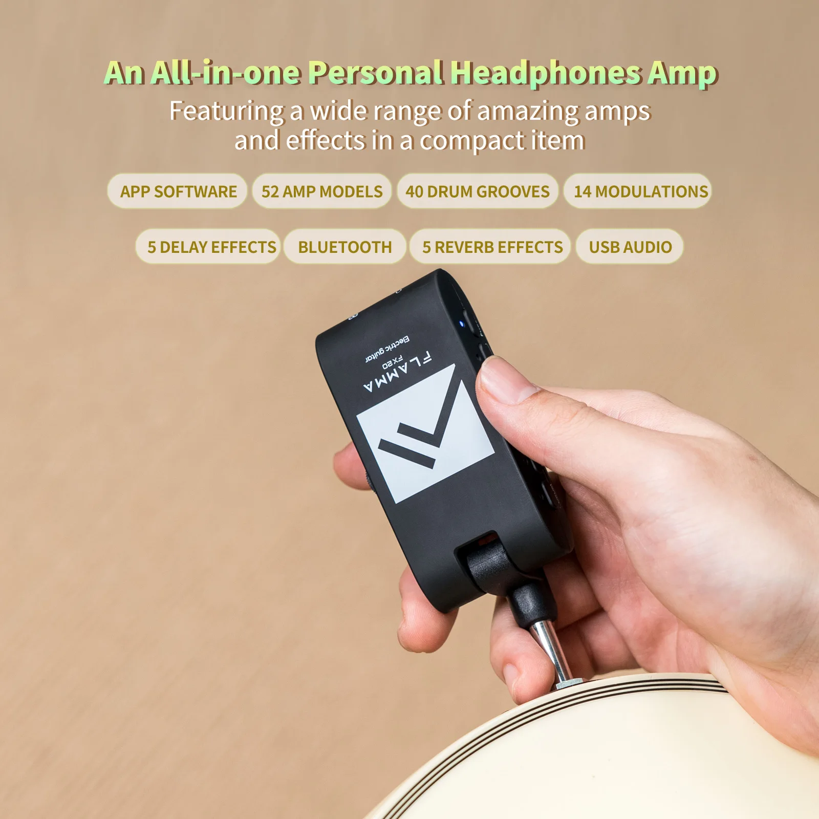 ドラム付きギター用ヘッドフォン,40個,52アンペアモード,5遅延