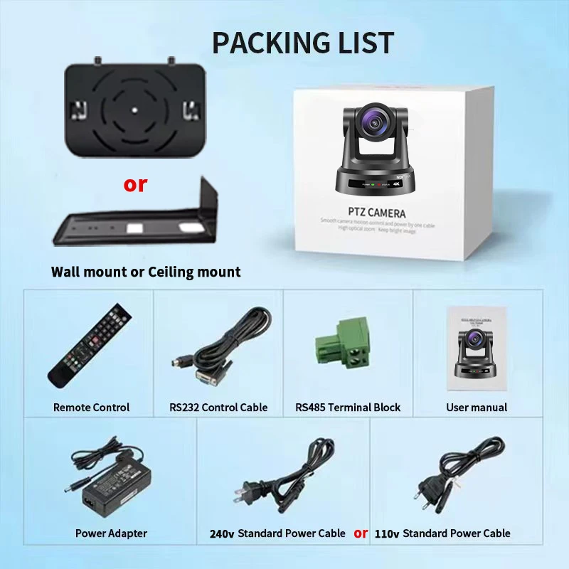 H430 우수한 NDI HX POE 4K 30X PTZ 화상 회의 카메라 sdi + hdmi + ip + usb vMix 라이브 스트리밍 방송 스튜디오, 교회, 이벤트