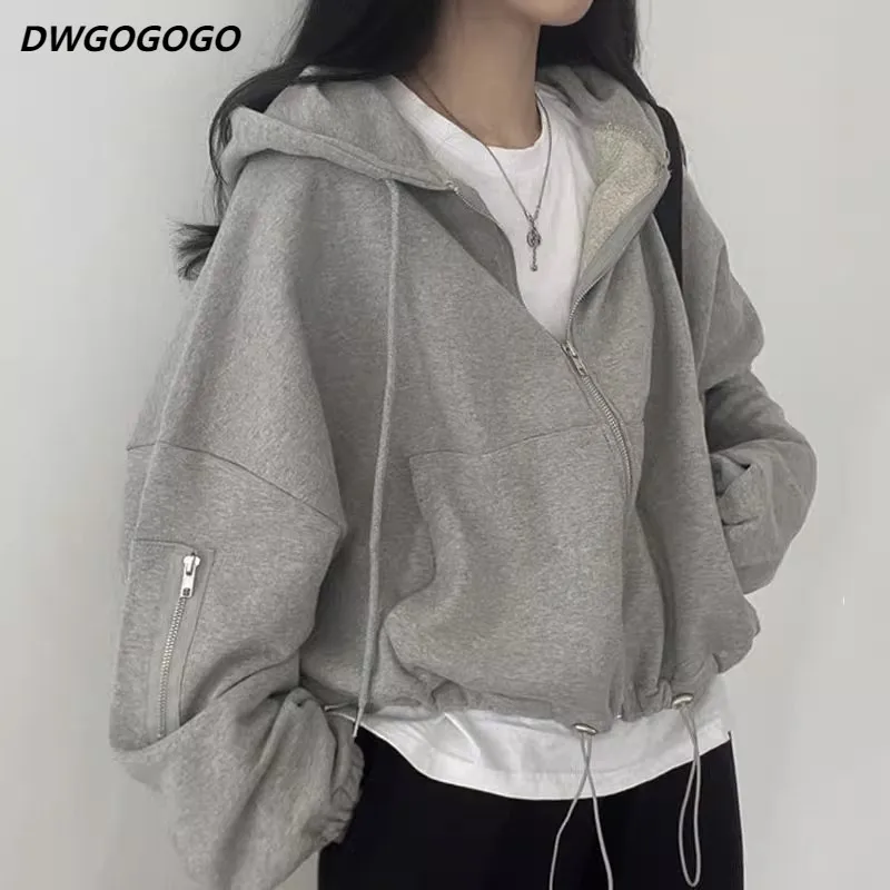 

Женская толстовка с капюшоном, Повседневная однотонная Толстовка большого размера на молнии, корейский стиль Харадзюку, свободная парная толстовка, куртка, уличная одежда, новинка 2023