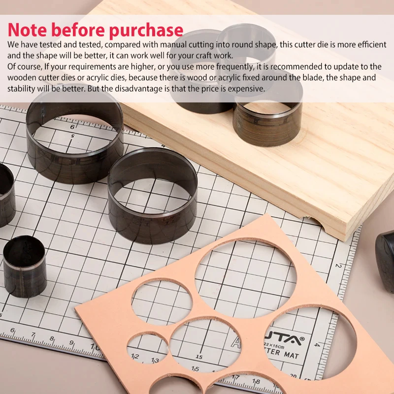 WUTA 7Pcs Sharp Leather Cutting Die Leather Circle Stencil Cutter Mold Round Hollow Hole Punch Set Paper Craft Tools