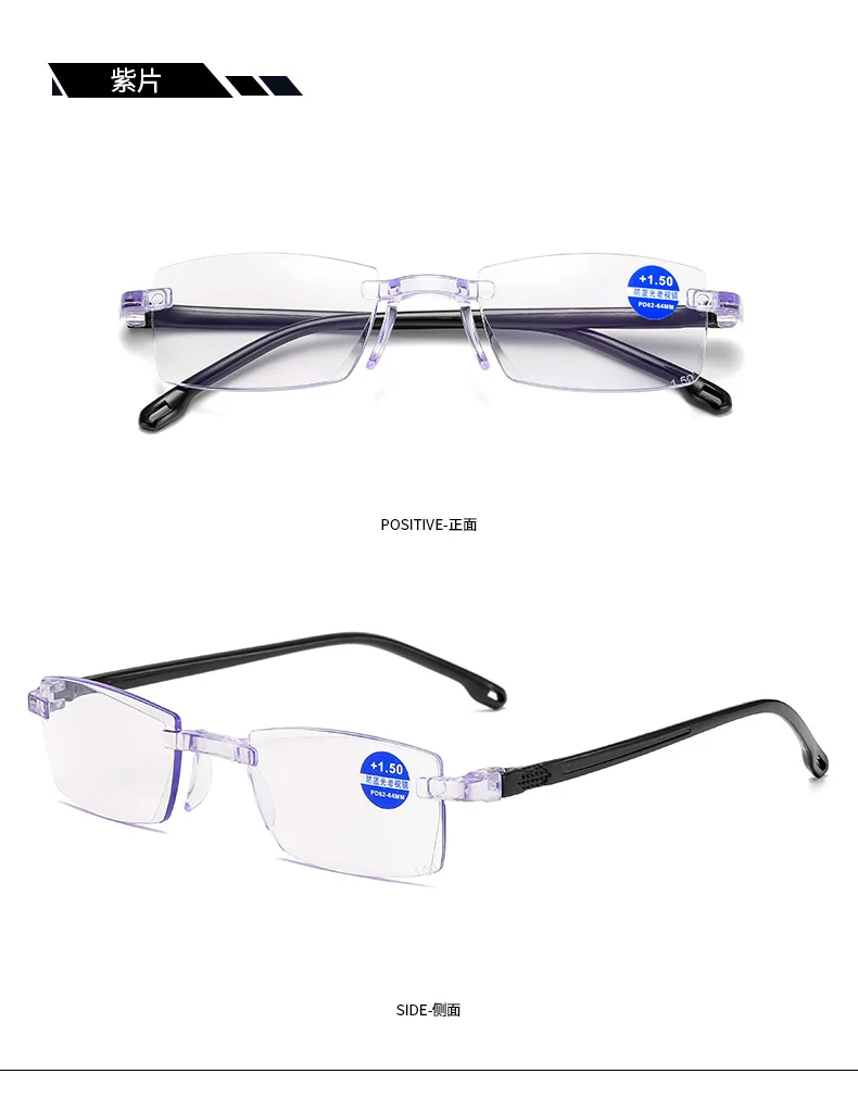 Blaulichtbeständige Presbyopie-Brille. Ultraleichte, randlose Presbyopie-Brille mit Schnittkante – Detail 4