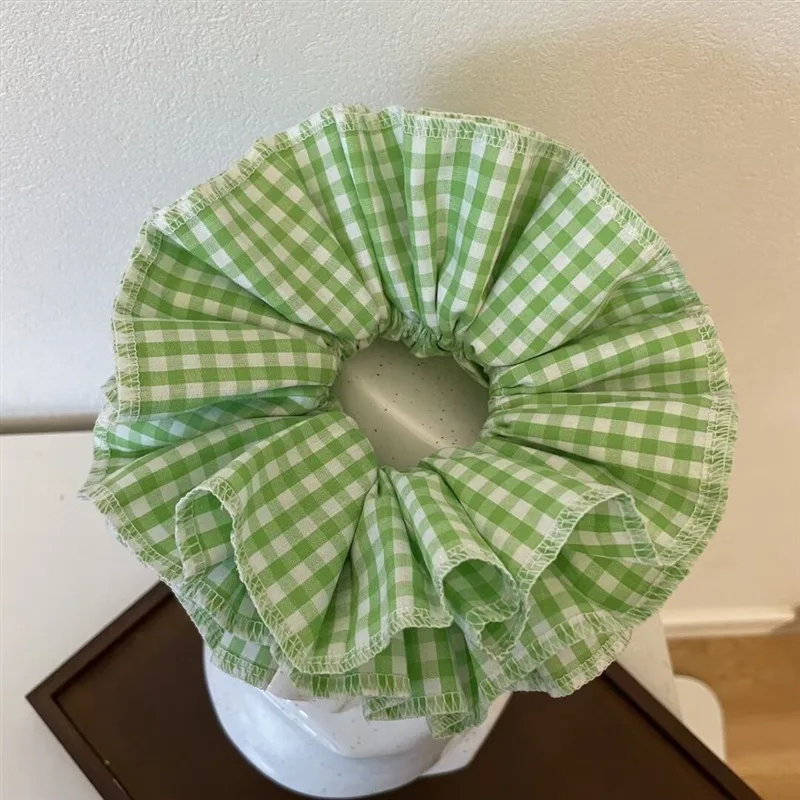 Summer Cute Plaid Cotton Hair Scrunchies - Extra Large Four-Layer Headwear