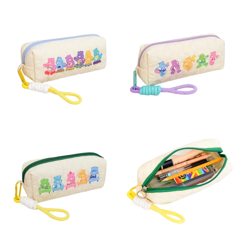 

19cm MINISO Carebears Hand Carry Makeup Storage Bag Cartoon Student Stationery Pencil Case Makeup Brush Storage Holiday Gifts