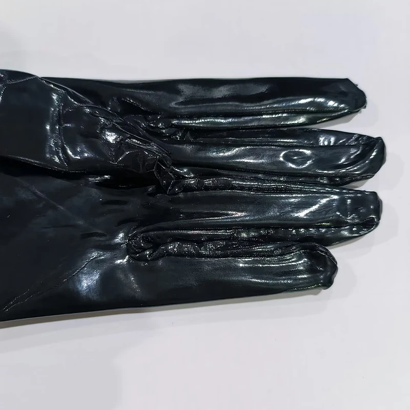 Black Leather Long Gloves Punk Rock Gloves Hip Pop Jazz Disco Bright Mittens Cosplay Women Sexy Party Dance Clubwear Accessories