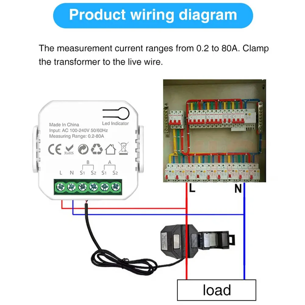 Tuya WIFI Smart Energy Meter Production Consumption Monitoring Meter APP Control 1/2CT Electricity Statistics 50/60Hz