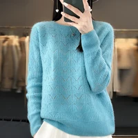 BELIARST vêtements pour femmes pull printemps et automne nouveau tricoté haut creux 100% laine mérinos col rond pull pull en cachemire 6