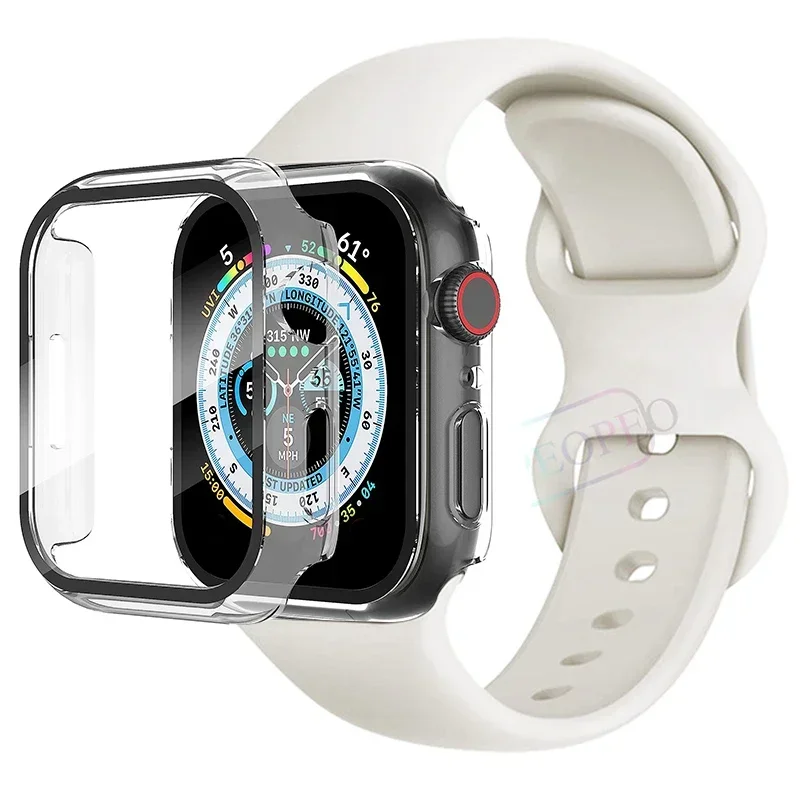Premium Silicone Apple Watch Band with Glass Case and Strap - Compatible with All Series