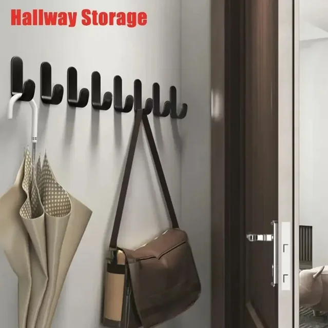 6 ชิ้น Strong Self-Adhesive J-Hooks - แขวนผนังกันน้ําสําหรับกุญแจ, ผ้าเช็ดตัว, ร่ม – ห้องครัวและห้องนั่งเล่น Organizer 1