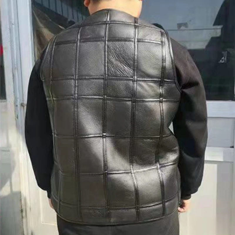Men's Leather One Piece Leather Vest Thick Warm Sheepskin Vest Autumn and Winter Genuine Sheepskin Vest Pure Wool Vest 2