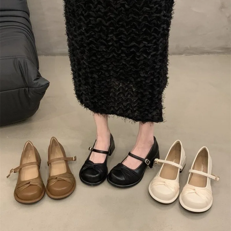 

Женские туфли с круглым носком, универсальные весенние туфли на толстом каблуке, новинка 2024