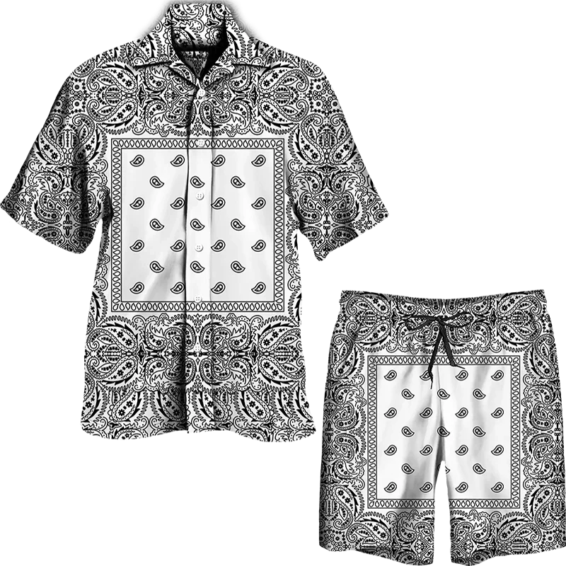 Paisley Print Men Suit 3D print Shirt Beach Shorts Oversized luxury 2Pcs set Vacation Vintage Streetwear Fashion Man Suits 3