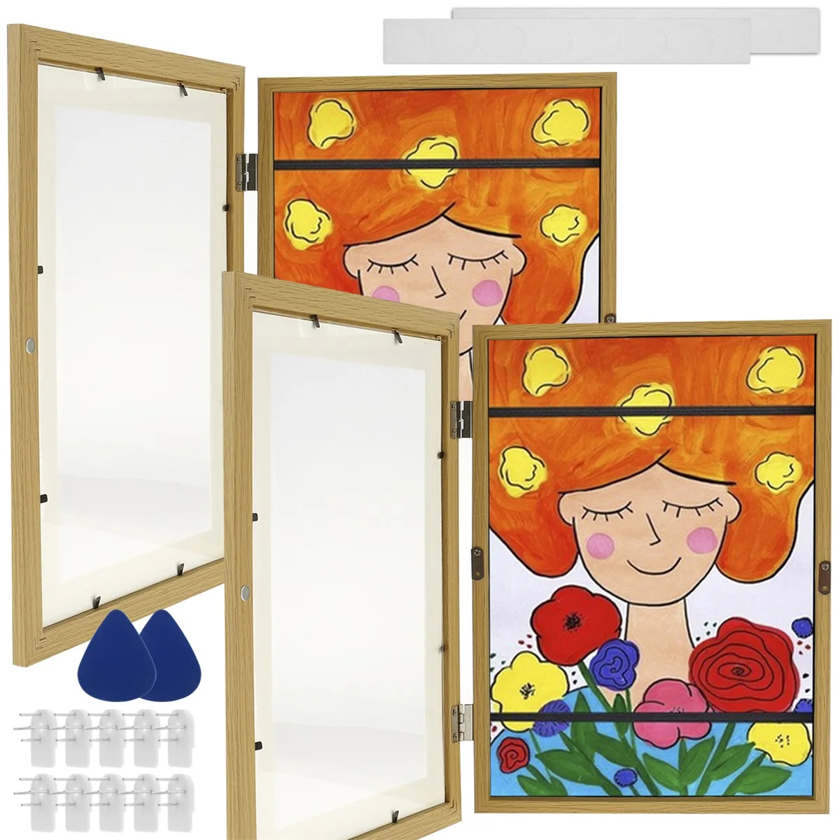 Photo Frame Wood Photo Frame Wood Frame Wood Picture Frame Art Frames 1/2Pcs Kids Art Frame Set A4 Front Opening Photo Frames Wooden Kids Artwork Display Frame for 100 Pictures Horizontal and