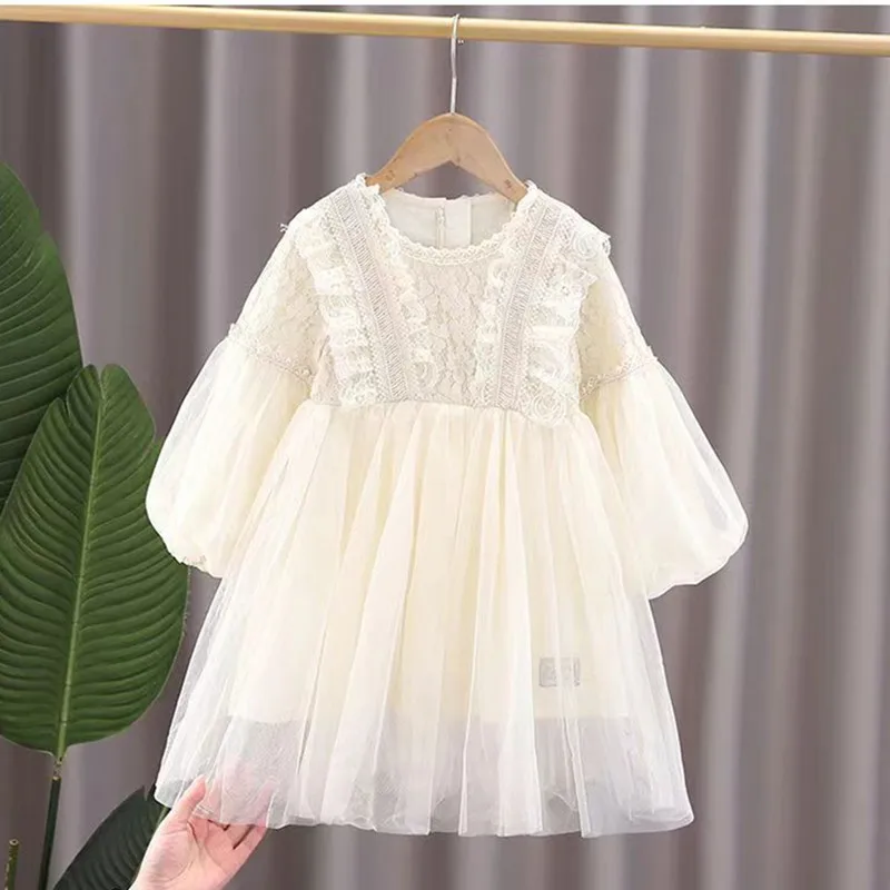 

Girls Clothes Spring Cotton Lace Lantern Sleeve Kids Dress for Children Lace Princess Party Dress Ball Gown 3-8Y