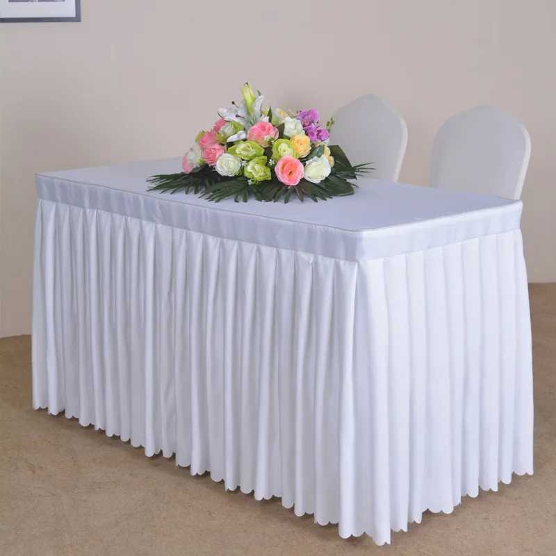 

Conference Hotel Conference and Exhibition Solid Color Tablecloth tag to apron long table skirt activity office white