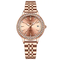 Sophisticated Women's Stainless Steel Quartz Watch - Luminous, Waterproof Design with Calendar Feature (Golden)