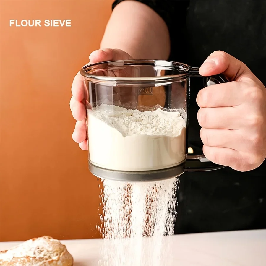 Hand-pressed design semi-automatic flour sieve transparent flour sieve non-stick baking tools kitchen gadget accessories flour sifter baking tools mesh strainer fine mesh strainer powder sieve powder sugar shaker