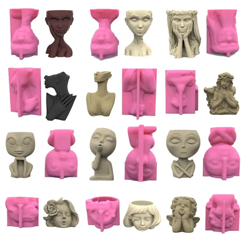 

Abstract Human Face Gypsum Silicone Mold Diy Succulents Concrete Flower Pot Plaster Cement Clay Mold Holder Mold