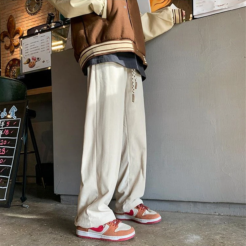 Men Wide Leg Pants American y2k vintage Casual Straight Autumn Korean Fashion Corduroy