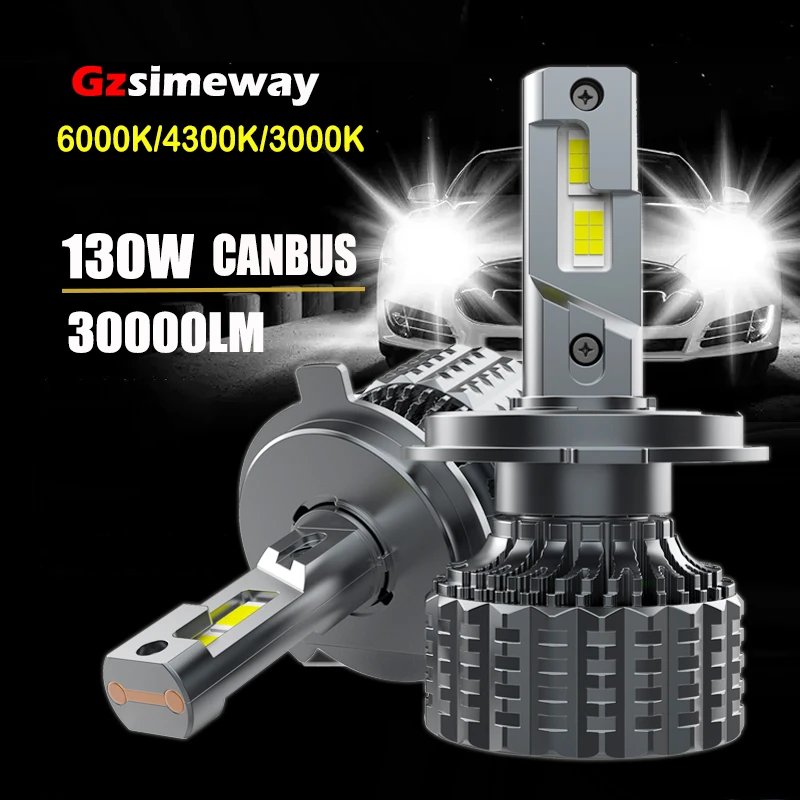 

2PCS H7 H4 H11 LED Headlight 4300K 130W High Power H1 H8 HB4 HB3 9005 9006 881 Canbus Turbo Auto Fog Lamp 3000K 6000K Car Lights