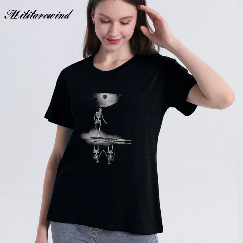 

Casual Short Sleeve Skull Print T Shirt Lady Fashion Summer Women T Shirts Cartoon Graphic Tee Cotton Casual Femme Pullover Tops