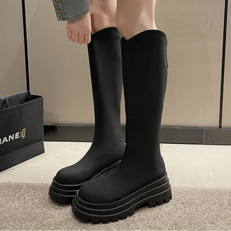 

Женские сапоги на молнии сзади, зимние сапоги до колена с круглым носком, на платформе и квадратном каблуке, 2023