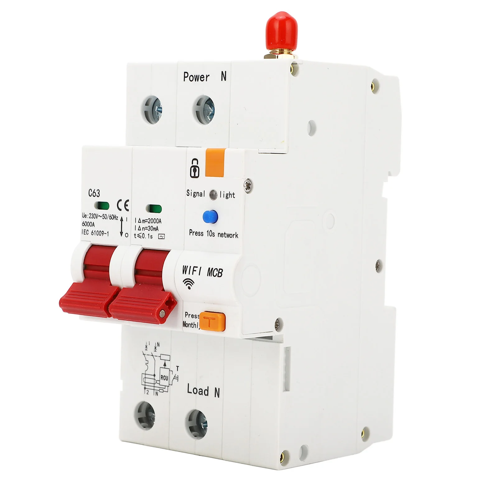 

Smart Remote Control Switch 2P AC230V DIN Rail Installation WIFI Intelligent Circuit Breaker Anti Interference for School