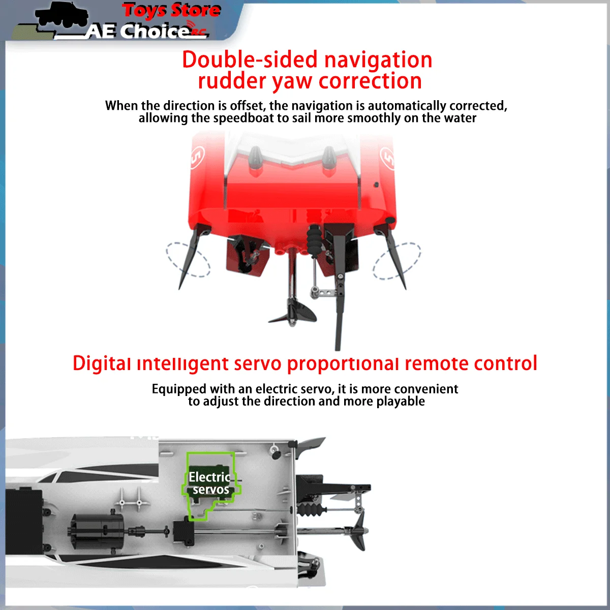 Bateau RC UDIRC UDI005 50km/h sur son support, design aérodynamique