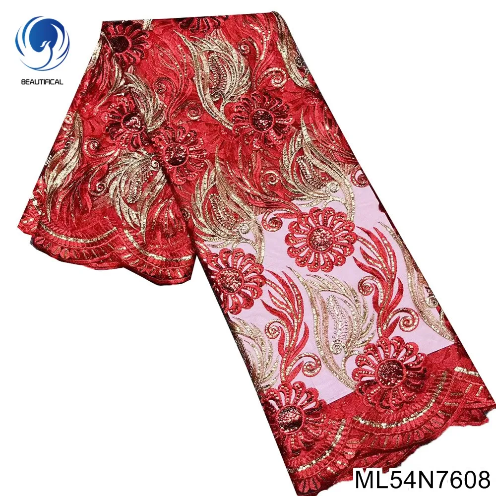 

Luxury Sequence African Lace Fabric 5 Yards High Quality Nigerian Wedding Sequins Embroidery French Tulle Lace Fabric ML54N76