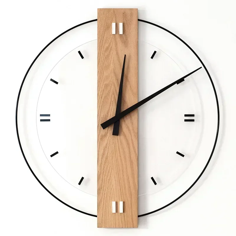 

Minimalist Wall Clock Rustic Wood Cabin Solid Wood Square Silent Circle Clock Creative Decoration of Living Room and Bedroom