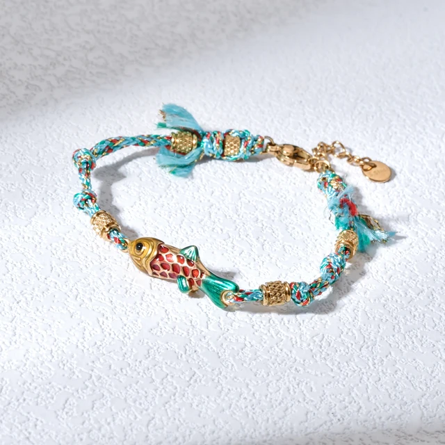 Bracelet poisson mignon en acier inoxydable pour femmes, corde colorée tissée à la main, style Boho, breloque, bijoux d'amitié populaires