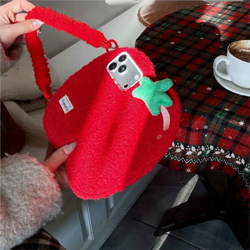Tomatoes Creative Flip Plush Phone Case with Built-in Mirror