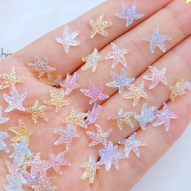 50개 오로라 불가사리 미니 네일아트 액세서리 DIY 믹스 컬러 레진 작은 네일 참 DIY 3D 여름 네일아트 데코레이션 부품