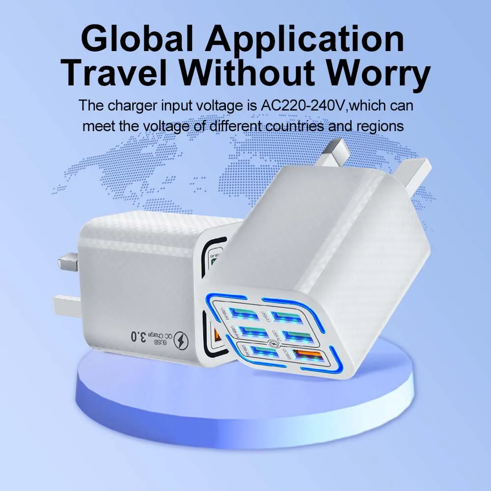6 in 1 USB Charger QC3.0 Fast Charging Quick Charger For Samsung iPhone Xiaomi Mobile Phone Charge Adapter EU/US/UK/KR Plug