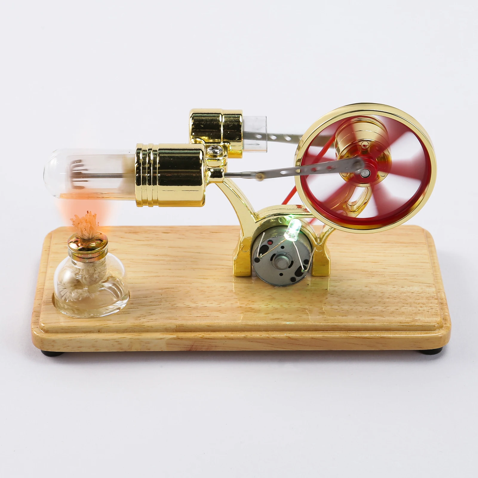 Details about   Flywheel Stirling Engine W LED Conversion of  Energy to Electric Energy 