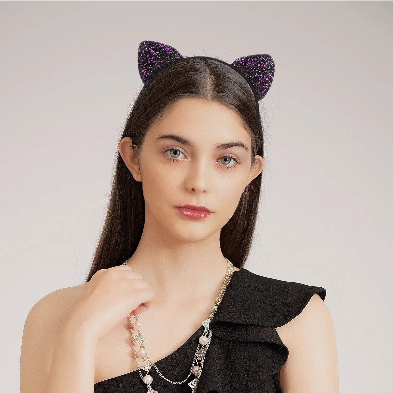 6Pcs 스팽글 고양이 귀 헤어 밴드 소녀를위한 귀여운 머리띠 어린 소녀 헤어 액세서리 파티 코스프레를위한 장식 머리띠