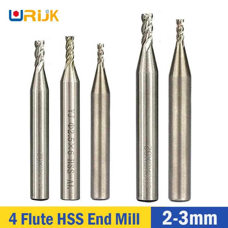 2/2.5/3mm HSS Milling Cutter 4 Flute End Mill CNC Machine Milling Tools
