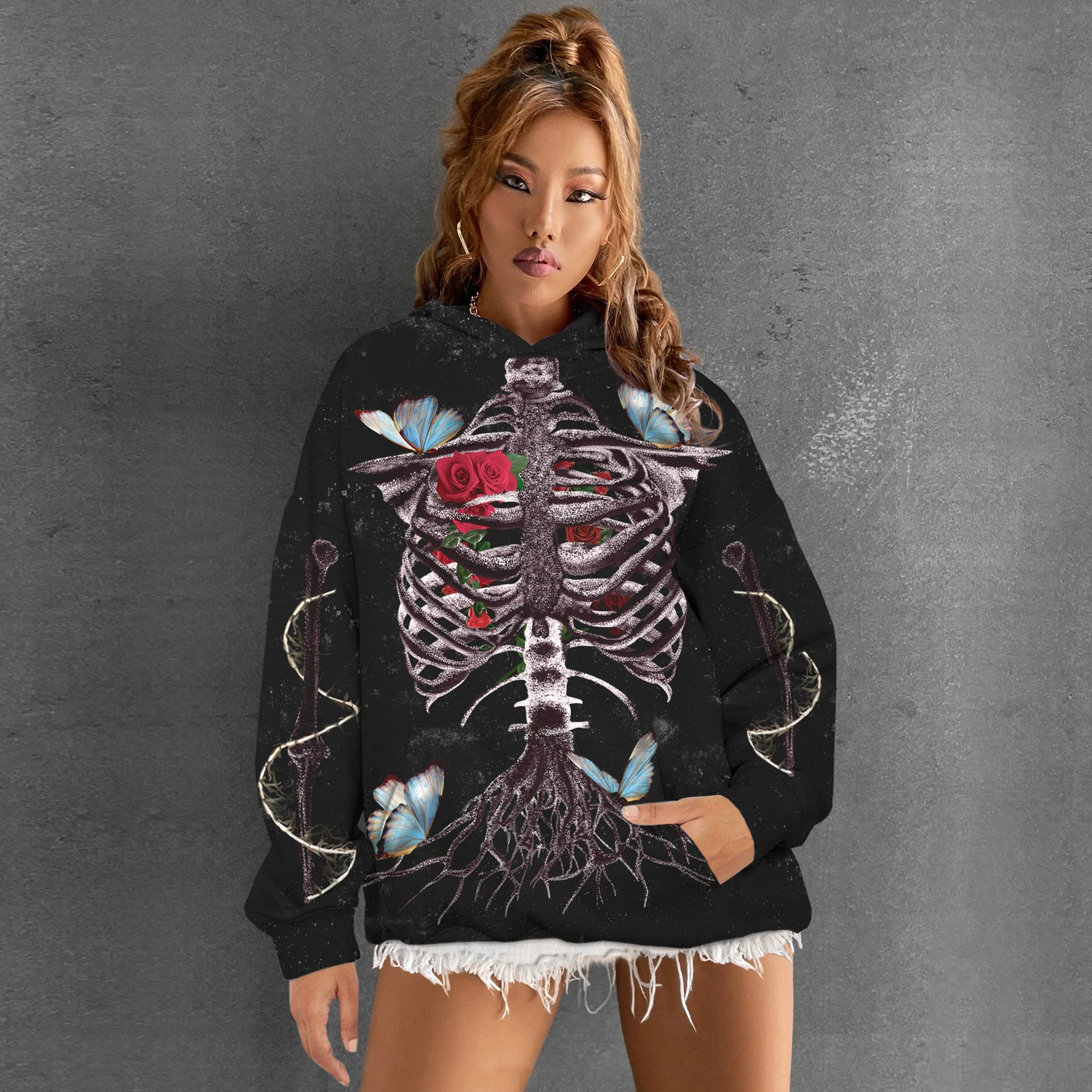 Skull Skeleton Hoodies All Over Printed Crewneck Pocket Fashion Hip Hop Hoody Sports Casual Streetwear Men Women Clothing
