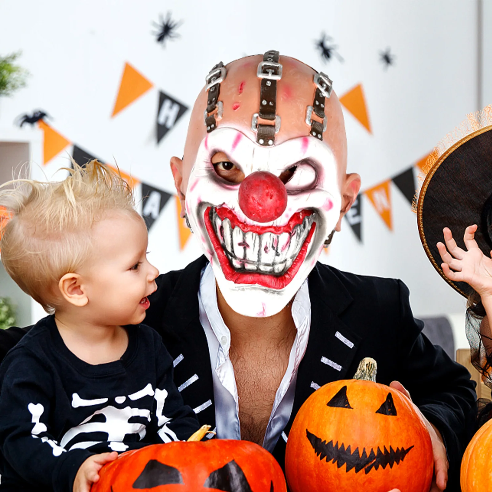 Horror Clown Mask Cosplay Creepy Joker Scary Latex Helmet Full Face Headwear Halloween Masquerade Party Costume Prop