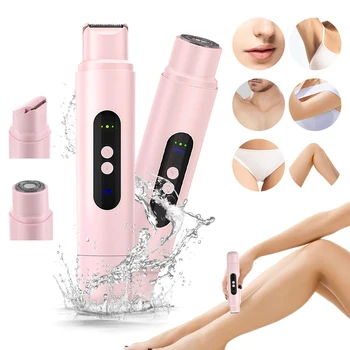 2 in 1 Rasoi elettrici da donna a doppia testa Trimmer bikini indolore Gambe Trimmer per capelli Uso asciutto e bagnato Rimozione peli del corpo Impermeabile 1