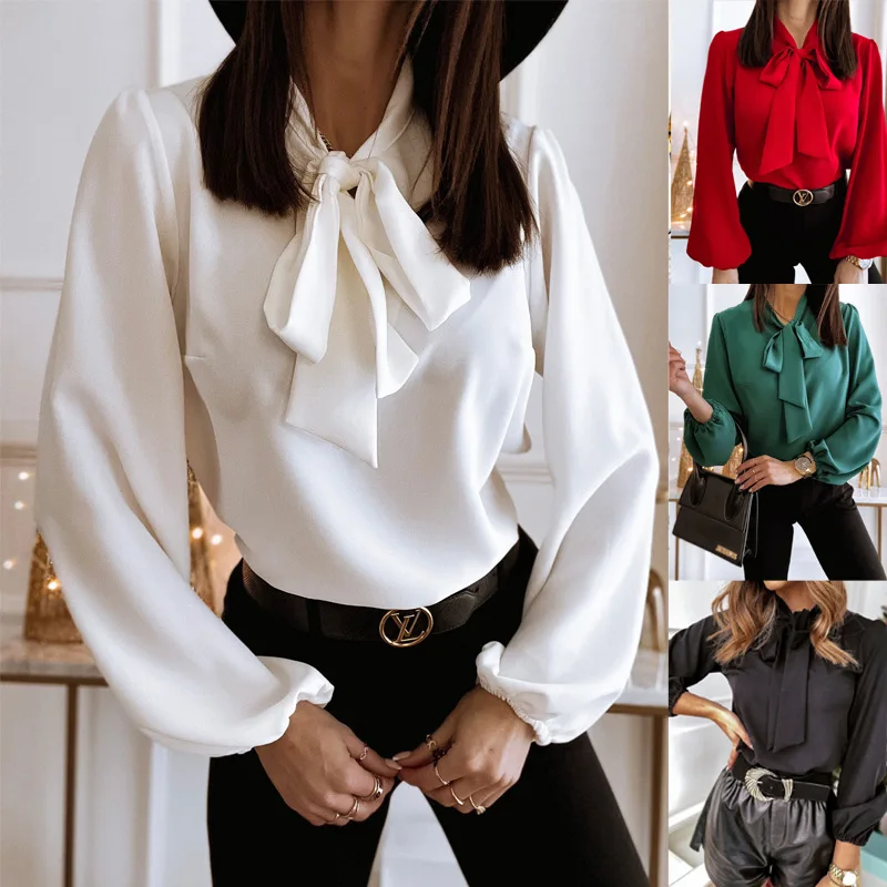 “2025 Women’s elegant red long sleeve top – loose fit spring fashion shirt” colors
