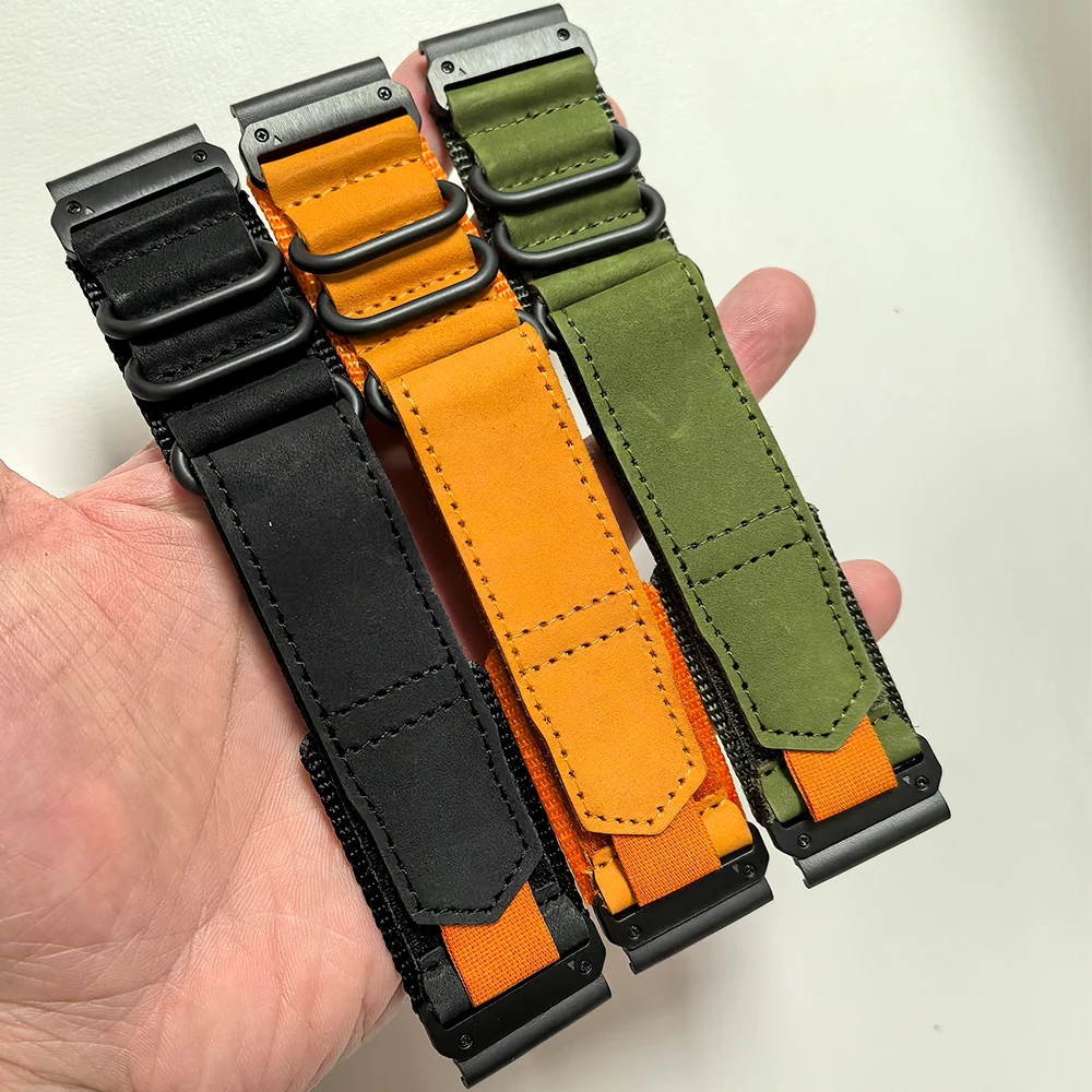 QuickFit 26mm Leather and Nylon Durable Watch Band Strap