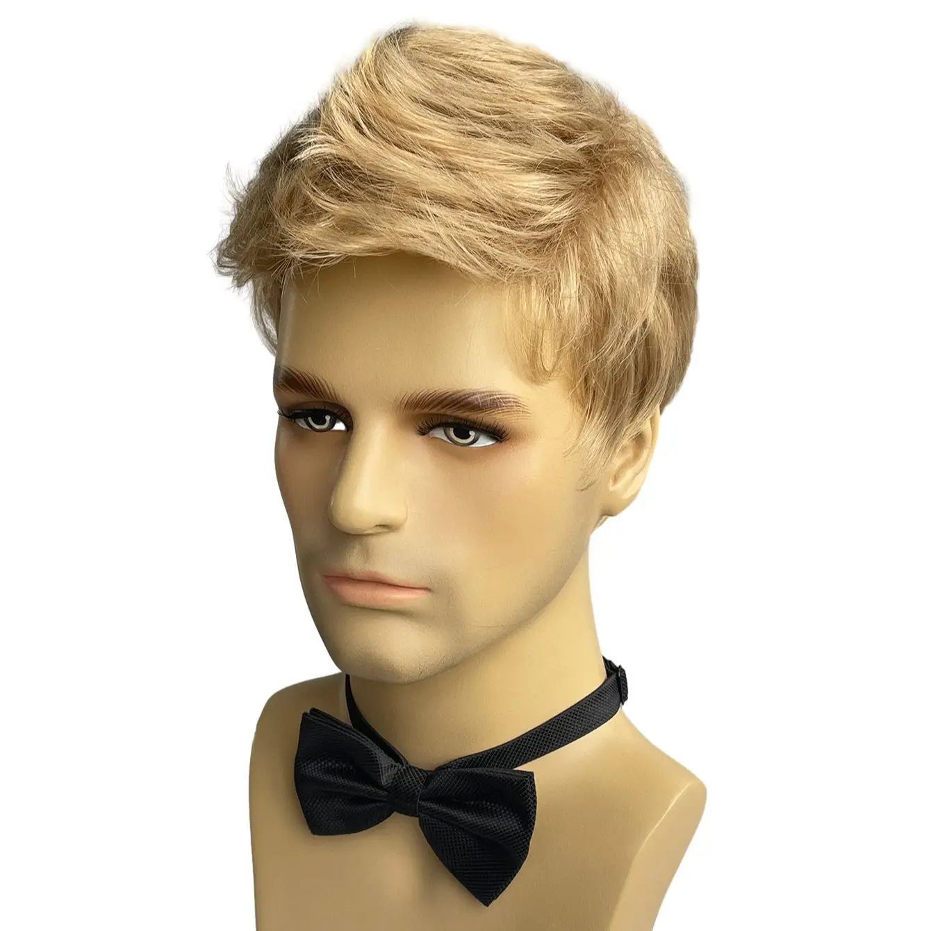 BCHR Short Men Blonde Wigs Synthetic Natural Straight Ombre Brown Roots Side Part Hairline Bangs