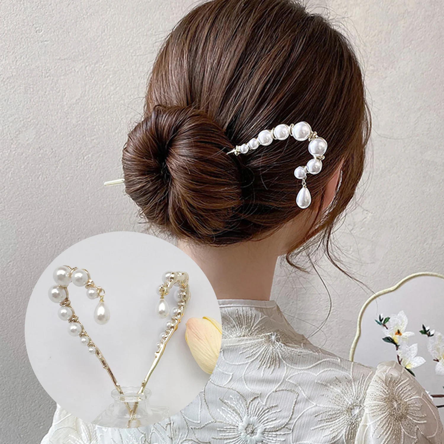 

Vintage Chinese Style Hairpins Hair Stick Women Metal Pearls Hair Fork Hair Chopsticks Woman Girls Jewelry Accessories Gift 2023