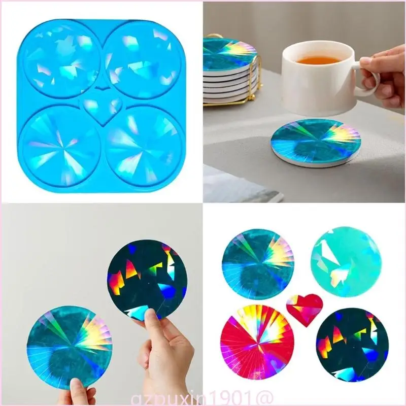 57qa 4 Hohlraum Vielseitige Silikonharzformen Holographische Tassenschalenform rund geformte Untersetzerformen für – Detail 8