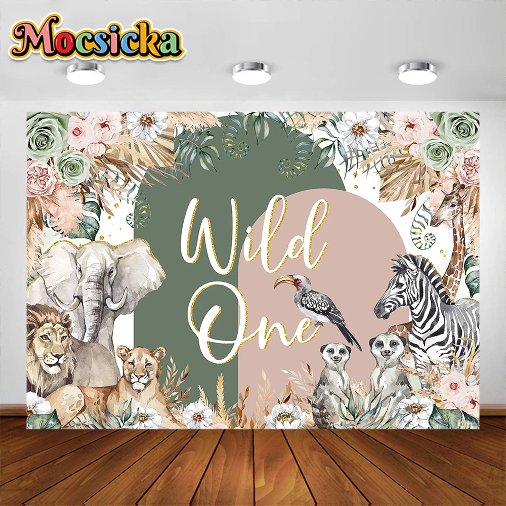 

Mocsicka Jungle Safari Animals Boy Birthday Backdrop Oh Baby Shower It's a Boy Photo Backgrounds Wild One Cake Smash Party Decor