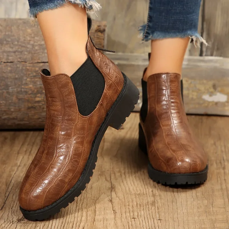 

Женская обувь 2023 брендовые Базовые Женские ботинки классические ботильоны женские эластичные слипоны с круглым носком обувь на низком каблуке Женская обувь