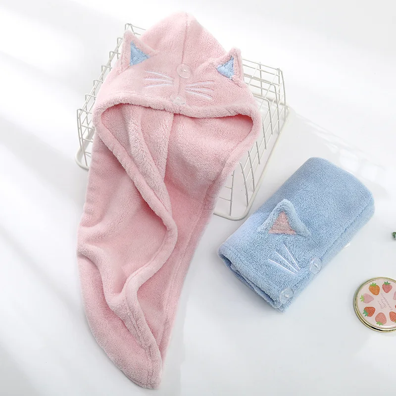 Cute Cat Hair Cap Quick Drying Hat Long Bath Hair Towel Strong Water Absorbent Bath Towel Women Wrap Wiping Towels Bathing Cap hair towel