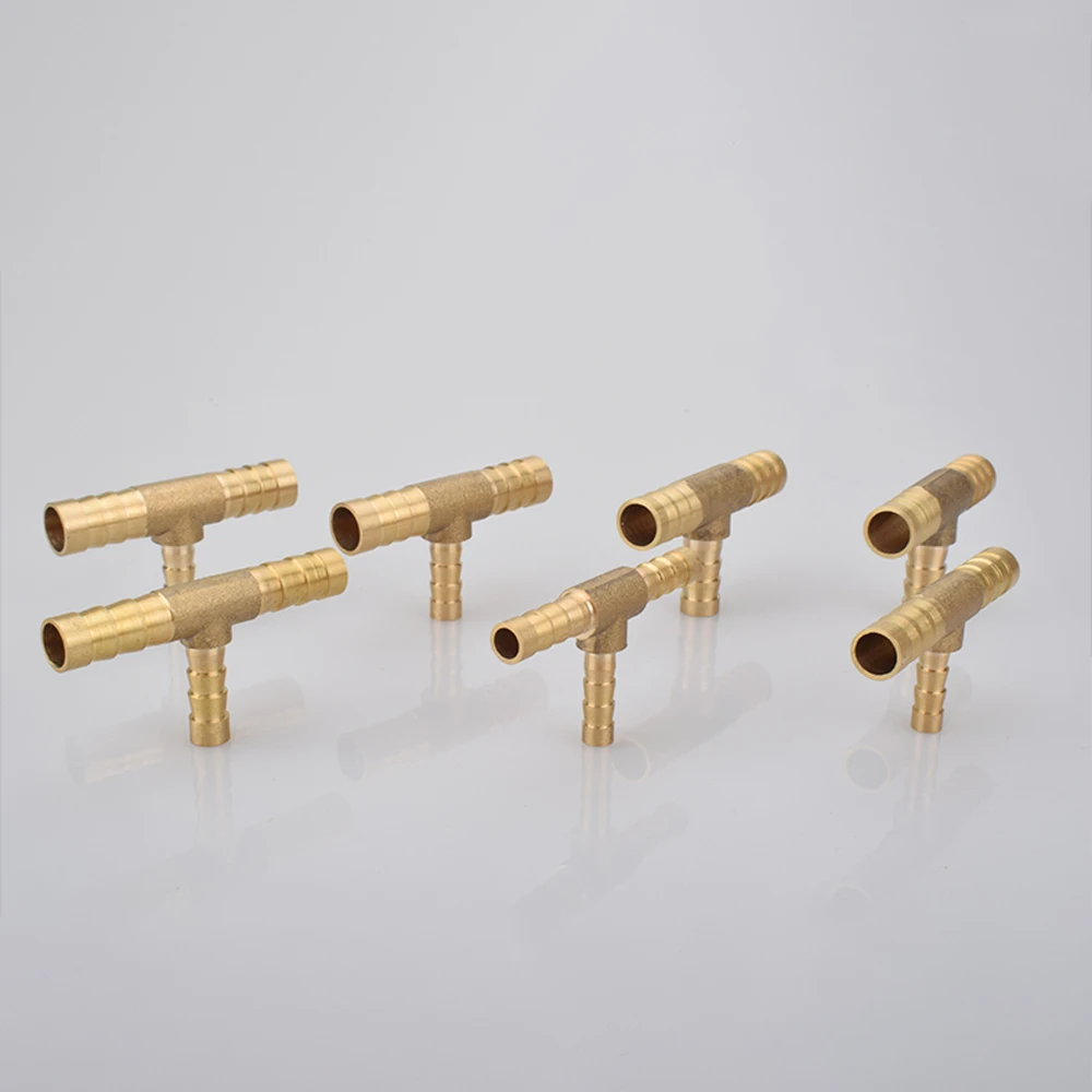 Multi-Size Brass Hose Barb Tee - 3-Way Pipe Fitting Connector