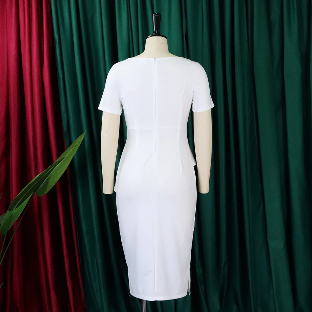 Elegant Bodycon Dresses for Women Skew Collar Short Sleeve Solid Sheath  Package Hips Mid Calf Formal Business Work Dress Clothes - AliExpress  200000345