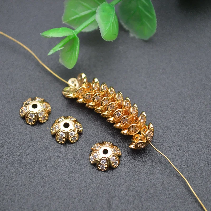 8mm 10mm Nickel-free Spacer Beads CZ Paved Flower Shape Bead Cap Gold Color DIY Jewelry Bracelet Making Accessories 50pc/ Lot 10 pcs bead stopper metal bead line end clasps jewelry making accessories